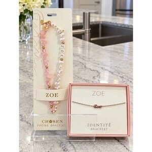 Personalized Zoe Wristlet, Rose Quartz Stone Phone Bracelet & Wrist Bracelet Set